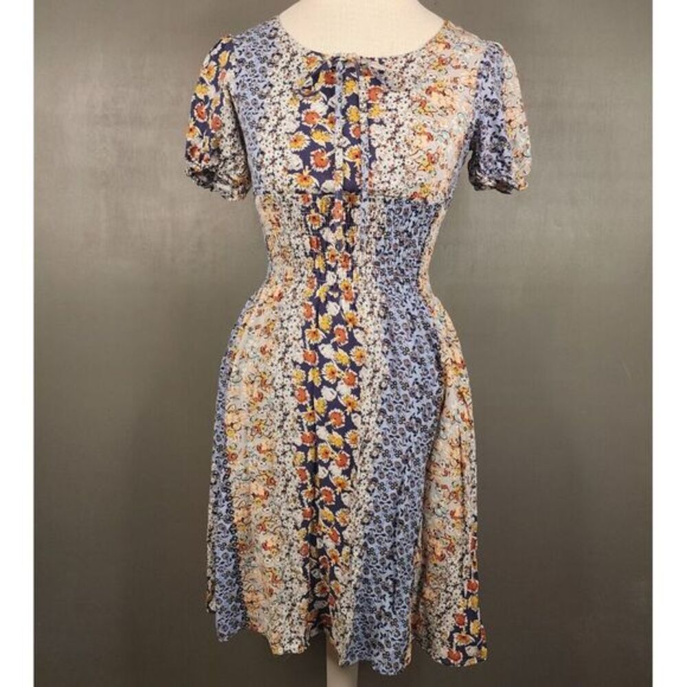 Roolee Midi Dress Women's XS Floral Stretch Waist Peasant Cottagecore Lined